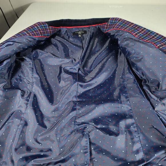 Talbots Navy Blue Pink Red Green Plaid Lined Wool Blend Jacket Blazer Coat 10 P - Picture 4 of 6